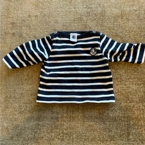 Petit Bateau Navy and White Striped Long Sleeve Tee